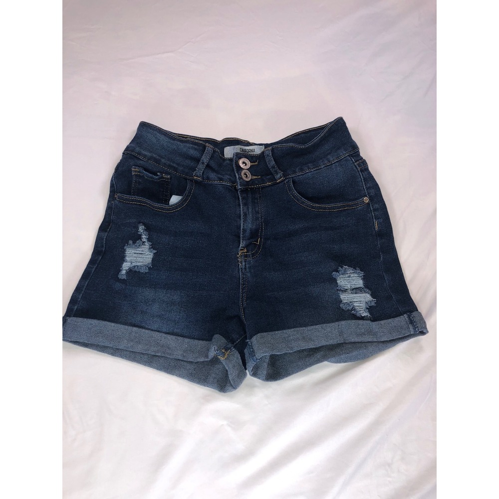 California Vintage Dark Wash Distressed High Rise Denim Shorts Size 3 Cuffed